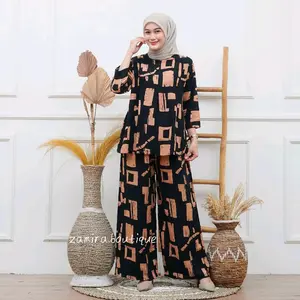 One Set Fazia Rayon Busui Jumbo Batik Atasan Celana Wanita Motif Setelan One Set Hits 2024 Baju Kulot