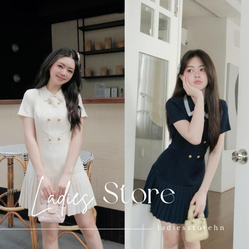 [DEAL MỞ BÁN] Đầm Váy Xếp Ly Tiểu Thư Đính Khuy Cúc Đồng Sang Chảnh Thanh Lịch - LS00012