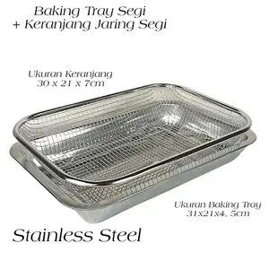 Alat Peniris Minyak Gorengan Serbaguna Stainless Saringan Keranjang Tinggi Lengkap Nampan Segi / nampan saringan minyak 1set - Kitchenware