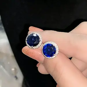 Anting Berlian Biru Wanita Anting Perak Silver Anting Permata Biru Anting Blue Safir Saphire Anting Emas Putih Wanita