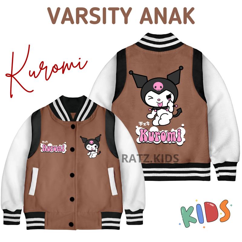 RATZ.KIDS - Jaket Anak Perempuan KUROMI Varsity Model dengan Kancing Pengencang, Cocok untuk Musim Semua - 2-12 Tahun - Fashion, Pakaian 3