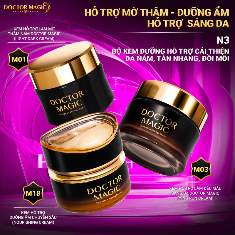 N3 (1+3+18) - Bộ Kem Dưỡng Doctor Magic Hỗ Trợ Cải Thiện Da Nám, Tàn Nhang, Đồi Mồi gồm: Kem Hỗ Trợ Làm Mờ Thâm Nám + Kem Hỗ Trợ Làm Đều Màu Sáng Da + Kem Hỗ Trợ Dưỡng Ẩm Chuyên Sâu
