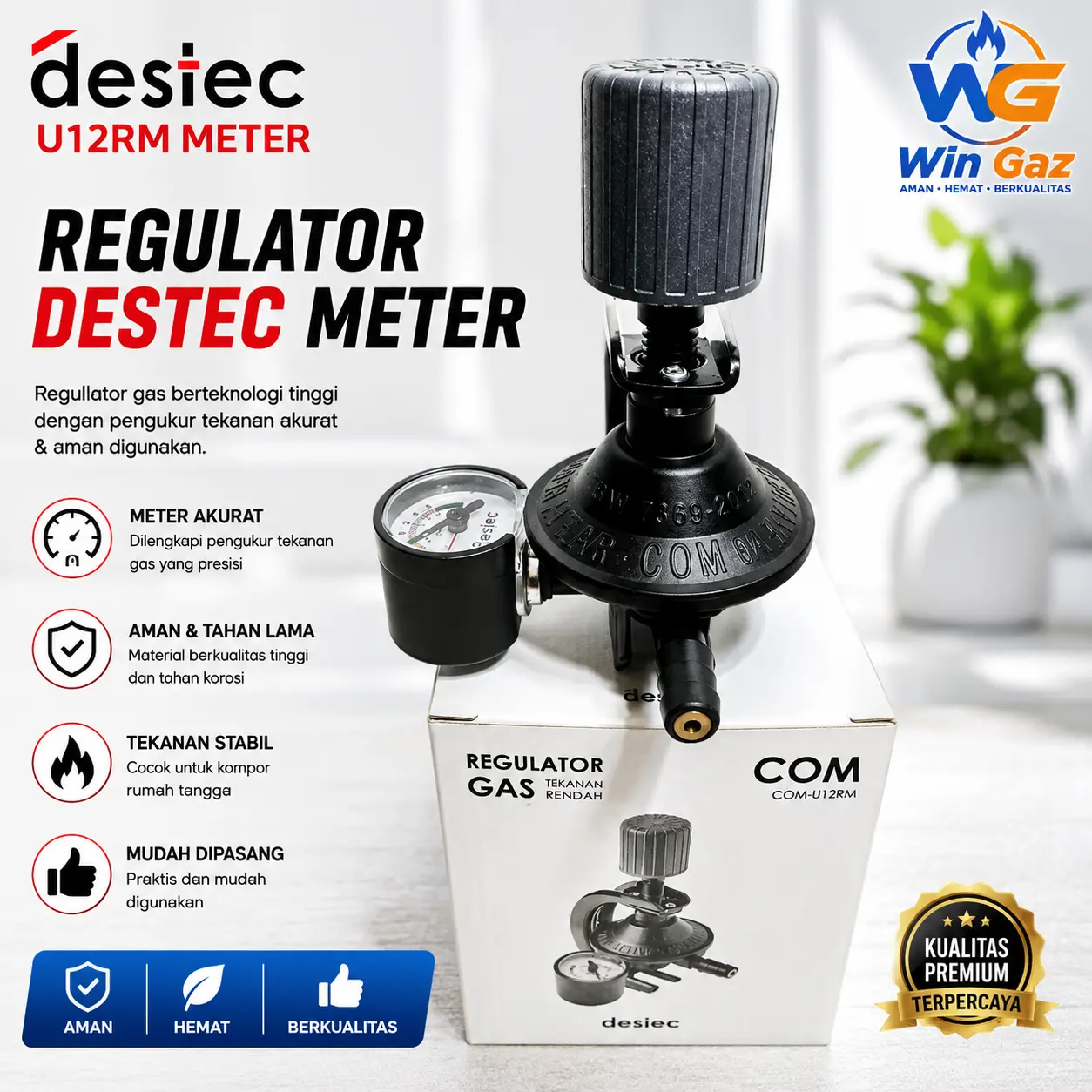 REGULATOR GAS TEKANAN RENDAH DESTEC METER U12RM & NON METER U12R