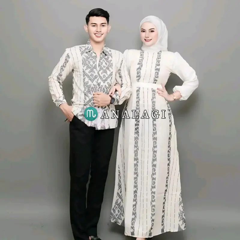 Baju Couple Tenun putih Baju Keluarga Set Couple 7