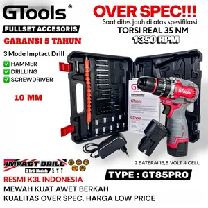 GTOOLS RAJA BOR IMPACT DRILL BRUSHLESS TYPE GT85PRO 10MM KEYLESS AUTO LOCK 2BATERAI MESIN BOR BESI KAYU DRIVER SEKRUP DRILL