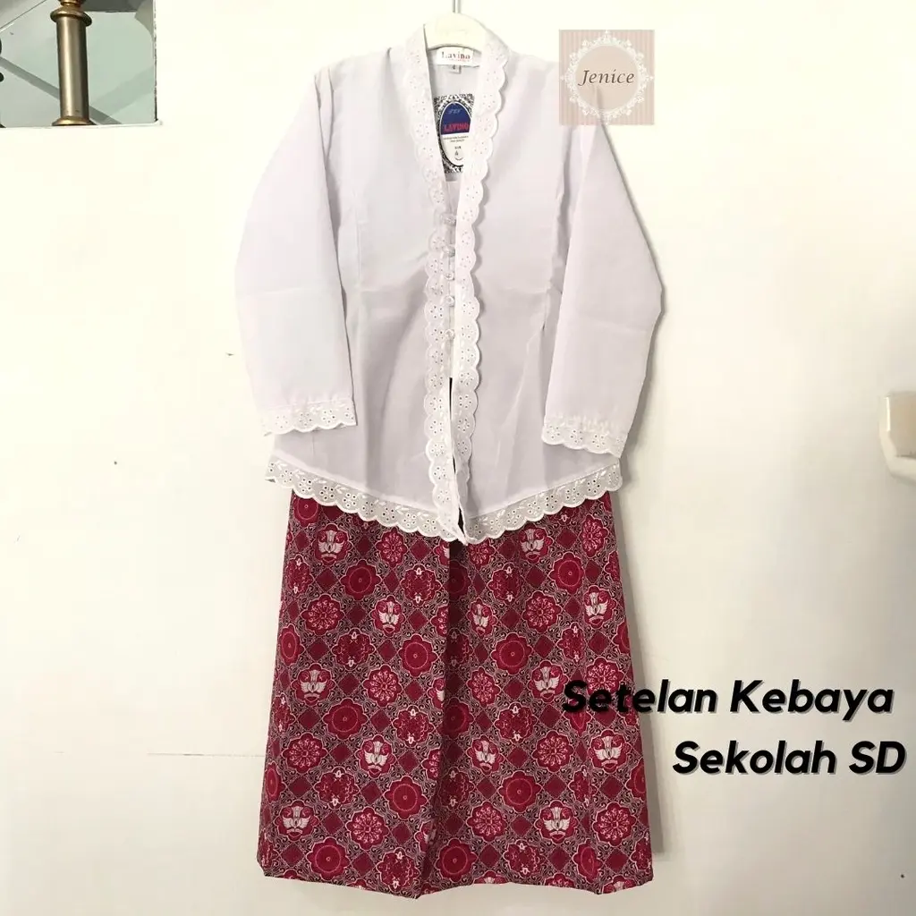 Setelan Kebaya Anak Putih Merah Hijau Seragam Sekolah TK SD Pakaian Fashion Baju Adat Perempuan Sunda Encim