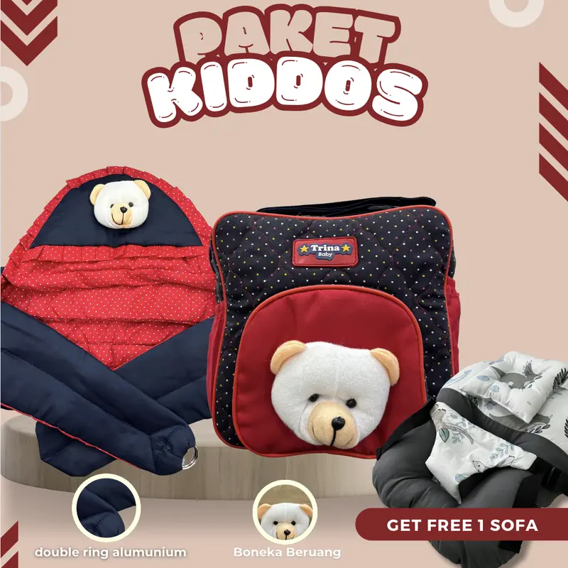 TRINA BABY - PAKET KIDDOS GENDONGAN SAMPING + TAS MINIMIZE FREE SOFA RANDOM 2