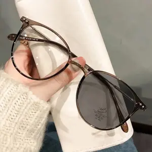 (KCM43) Kacamata Photocromic Anti Radiasi Bentuk Oval Bahan Metal Gaya Korea Eyewear Glasses