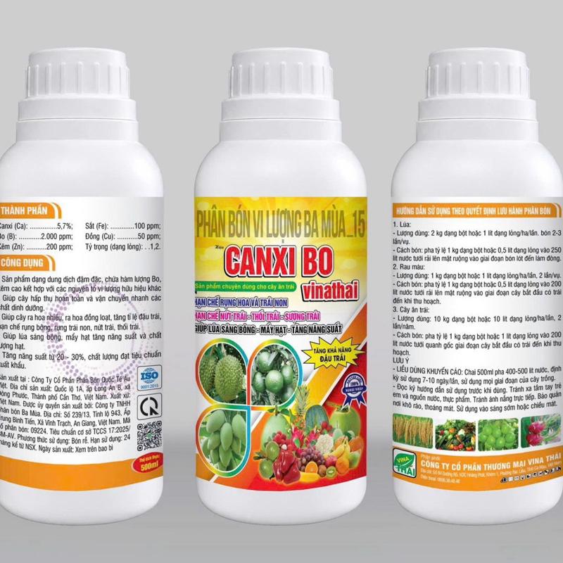 CANXI BO THÁI SỮA 500ML - Chống rụng hoa và trái non, chống nứt trái, thối trái, sượng trái - Giúp sáng bông, mẩy hạt, tăng năng suất