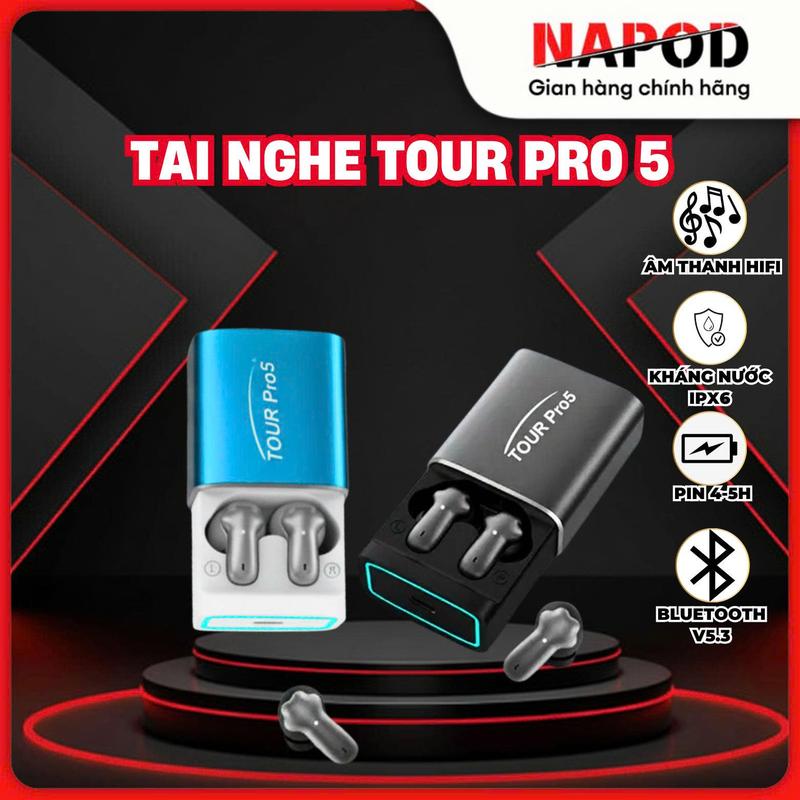    KIMTRON - NAPOD   Tai nghe bluetooth Không Dây Tour Pro 5 Vỏ Kim Loại Âm Thanh hay nghe nhạc HD dùng được cho tất dòng máy đàm thoại 2 chiều chống ồn chủ động kháng nước IPX4 
