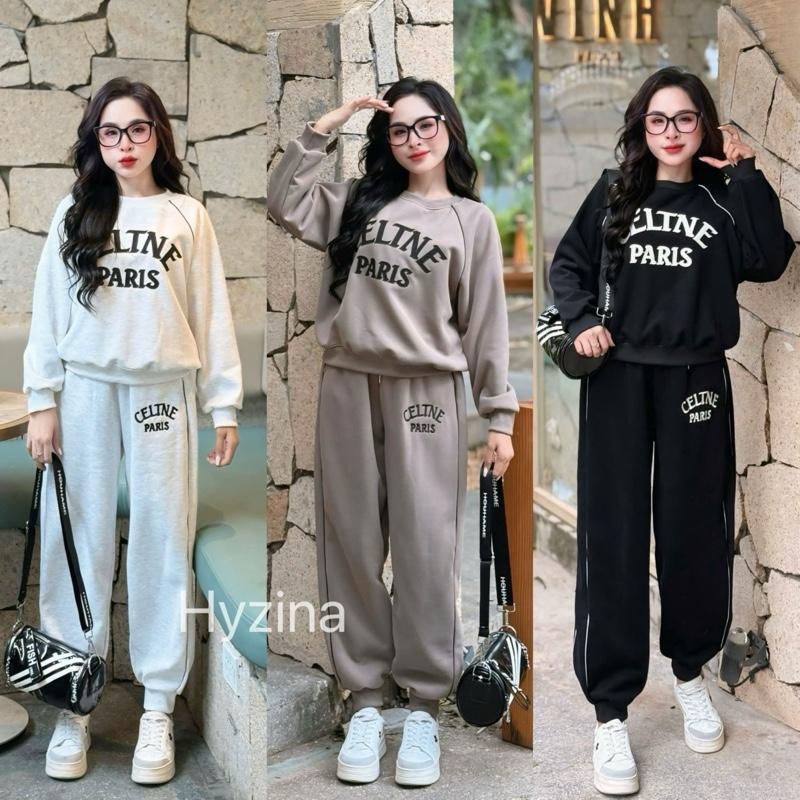 (Form Vừa) Set Bộ Quần Áo Nữ, Hoạ Tiết Thêu Chữ TNe Ris Sọc Chất Liệu Nỉ 2 Da, Set Đồ Nữ Đẹp, Set Đồ Nỉ Mùa Đông Ấm Áp