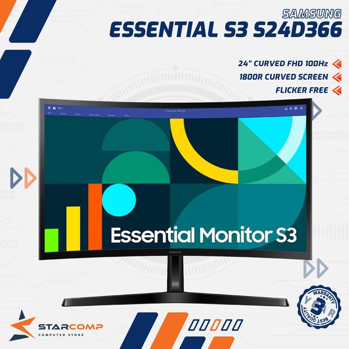 Promo Samsung Essential S24D366 24 Inch Curve FHD 100Hz Monitor LED ...