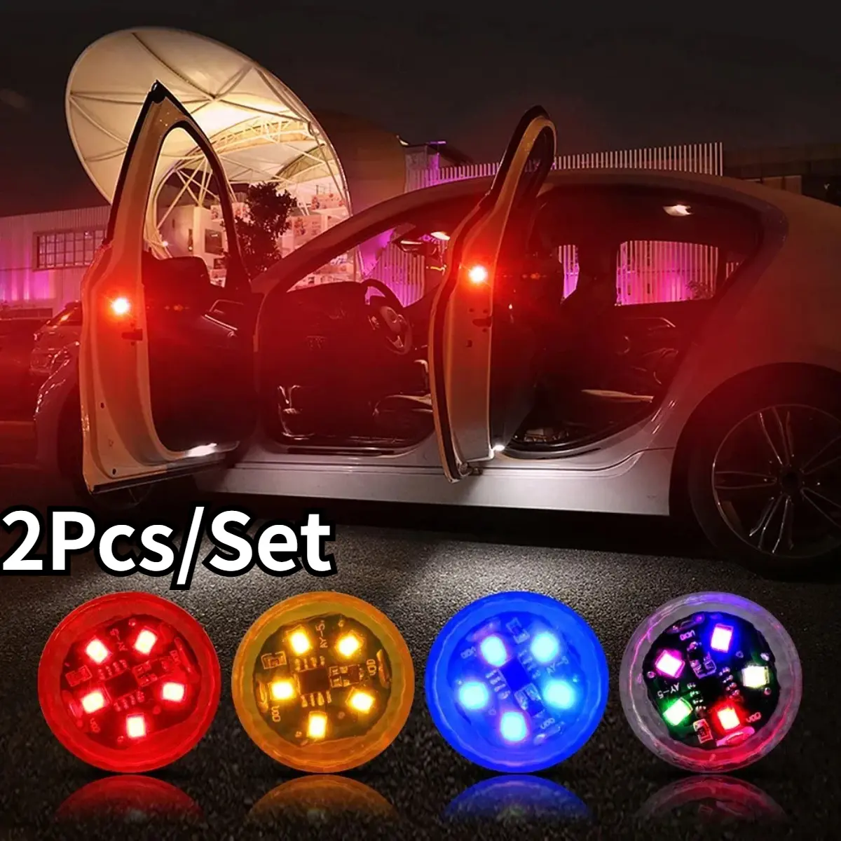 2pcs/set Mini LED Car Door Anti-collision Warning Light Anti-rear-end Safety Lights Auto Accessories