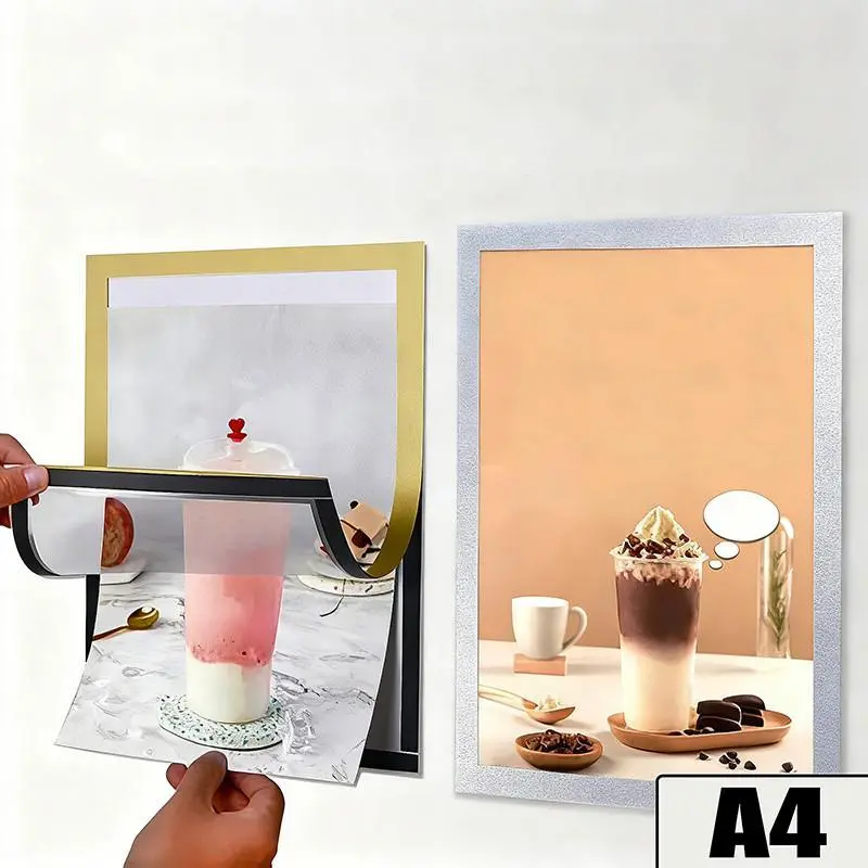 COD Frame Poster Magnetik A4 PVC Silver Doff | Tahan Air, Tempel Dinding Tanpa Perekat, Display Poster Foto Brosur