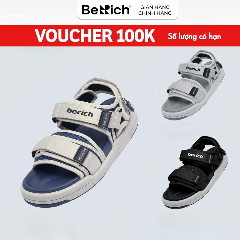 Giày Sandal Berich Nam Nữ Đi Học 2 Quai Ngang Chống Trơn Trượt Êm Bền BE1702