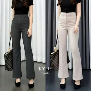 Kylie Cutbray Highwaist Pants - Celana Highwaist Flare Pants Cutbray Panjang Wanita Semiwool Premium Kulot Hitam Basic Casual Fit Formal Bawahan Slim Cream Kerja