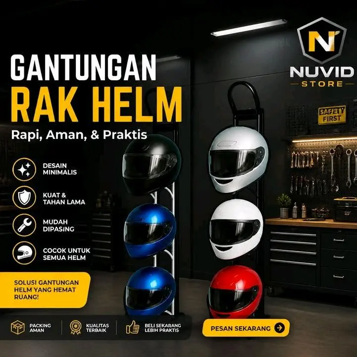 Rak helm tempel dinding besi 6mm susun 3,4,5