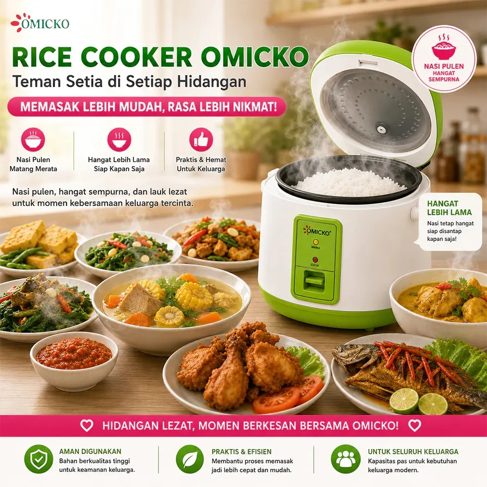 OMICKO Magic Com MC-101 1.2L 3in1 Penanak Nasi Mini dengan Fungsi Penghangat Otomatis & Panci Anti Lengket Bergaransi
