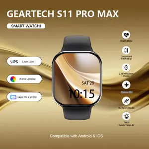 GearTech  Jam Tangan Pintar 11 Pro Max Original 2.2" AMOLED - Nirkabel Charging GPS NFC Tahan Air Pria Wanita + Wallpaper Gratis