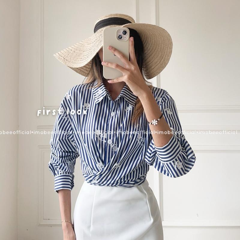 STRIPE ME SHIRT 2in1 // KEMEJA STRIP GARIS BLOUSE TOP IKAT TALI LAYER 3
