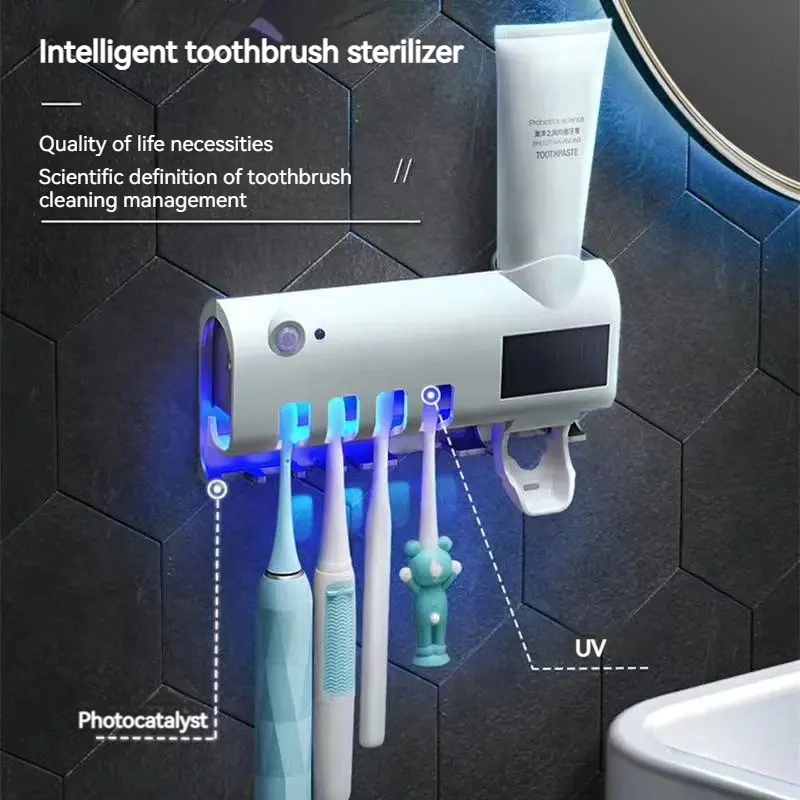 Giá Để Bàn Chải Đánh Răng, Sạc Năng Lượng Mặt Trời, Sạc USB, Tiệt Trùng Bằng Tia UV Thông Minh, Giá Để Bàn Chải Đánh Răng, Đa Năng 0