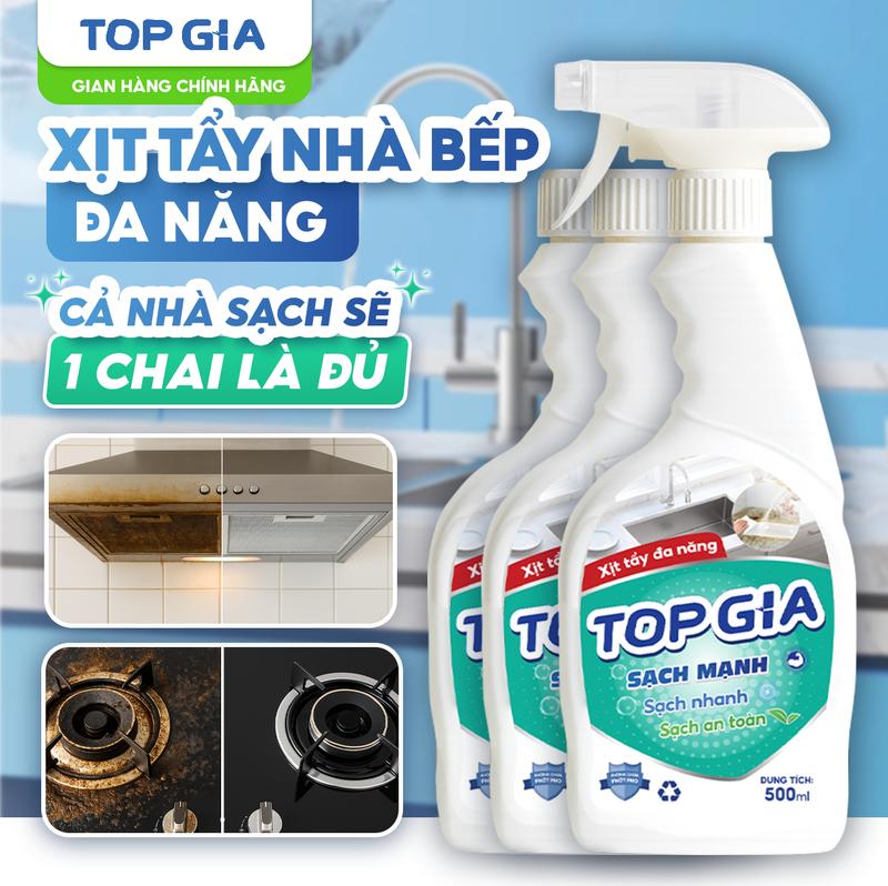    Combo 3 Chai   Nước Xịt Tẩy Đa Năng TOPGIA 500ml – Tẩy Rửa Sạch Mọi Vết Bẩn Dầu Mỡ Cặn Canxi Mảng Bám Trên Gạch Inox Kính Nhựa – Dùng Cho Nhà Bếp Toilet Nhà Tắm An Toàn Không Ăn Mòn- Dung Tích 500ml - Topgiaclean XĐN 