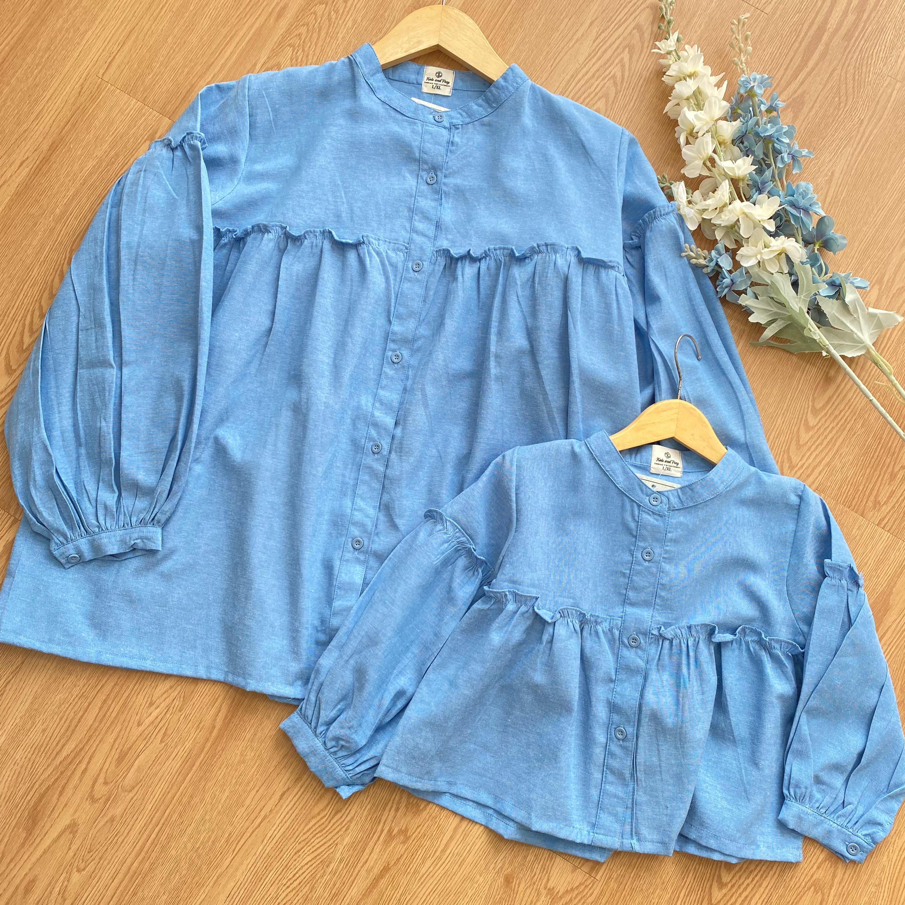 Kalsandfrey Kana Denim Blouse Couple Mom And Kids Kembar Set Pakaian Couple