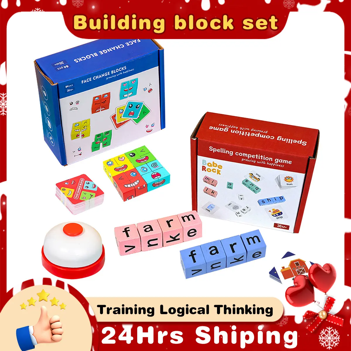 Rubik's cube Building Block Puzzle Set Face Change Blocks Spelling Competition Game With Bell Parent-child Interactive Board Game Focus Training Educational Toy