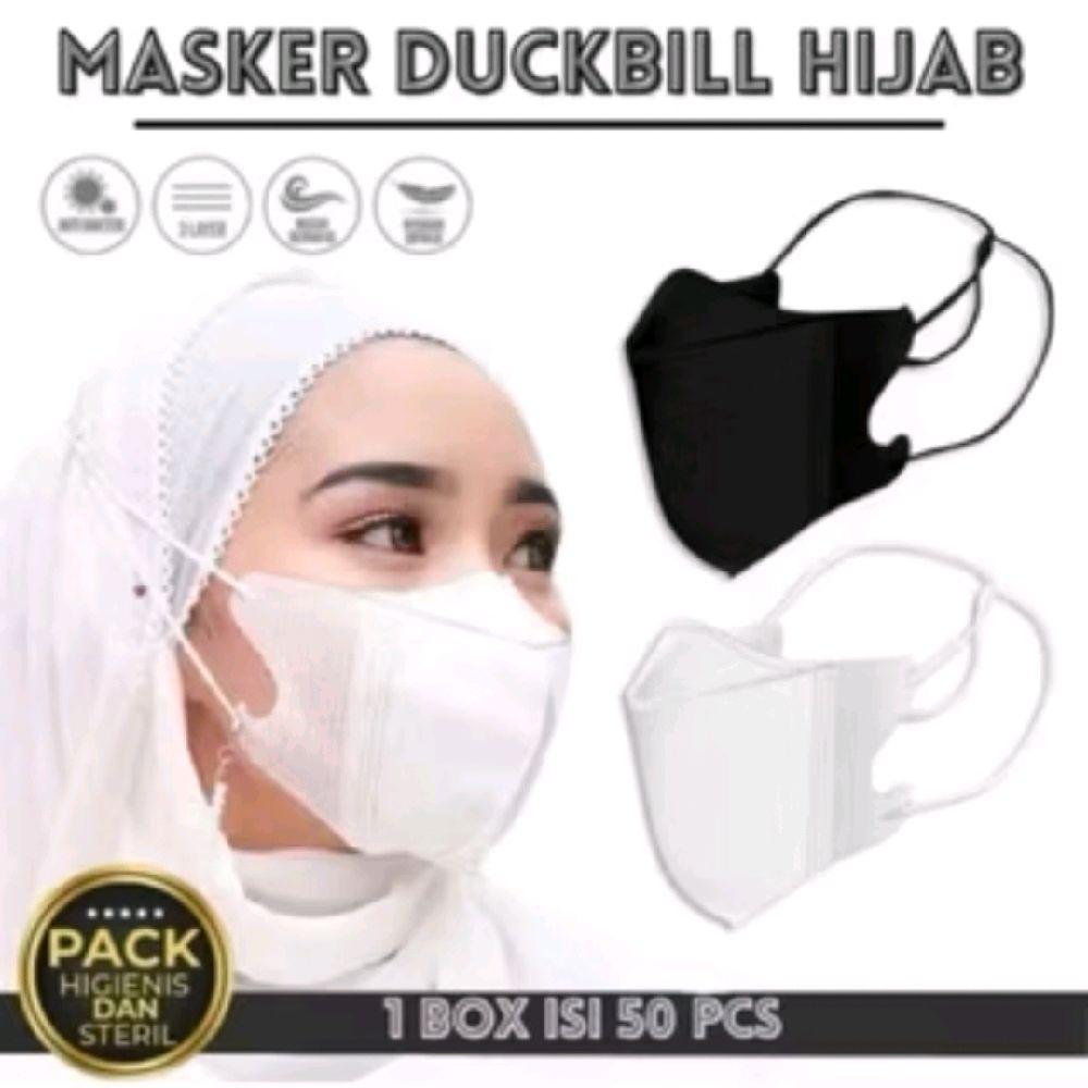 COD Masker Duckbill Hijab Pack Higienis dan Steril 1 Box Isi 50 Pcs - Db hijab hitam