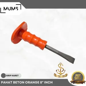 JMJ - Pahat Beton PETAK (U) Gagang Bulat 8" inch Heavy Duty / Betel Pahat Baja Tembok Model Gepeng Topi Orange Kuat dan Kokoh 20 Cm Model Camel