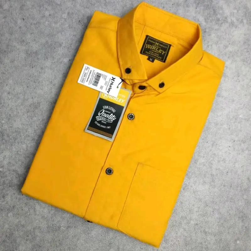trending 1 Kemeja lengan pendek warna mustard kemeja pria kuning kunyit kemeja polos Katun baju hems lengan panjang