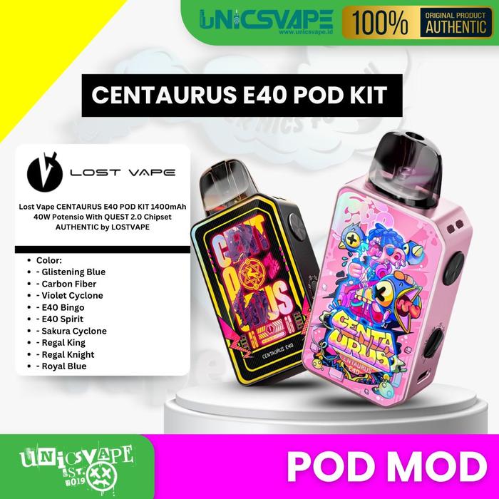 Lost Vape Centaurus E40 Pod Kit 1400mah 40w Potensio With Quest 20 Chipset  Compatible With E Plus Cartridge Authentic By Lostvape - Violet Cyclone