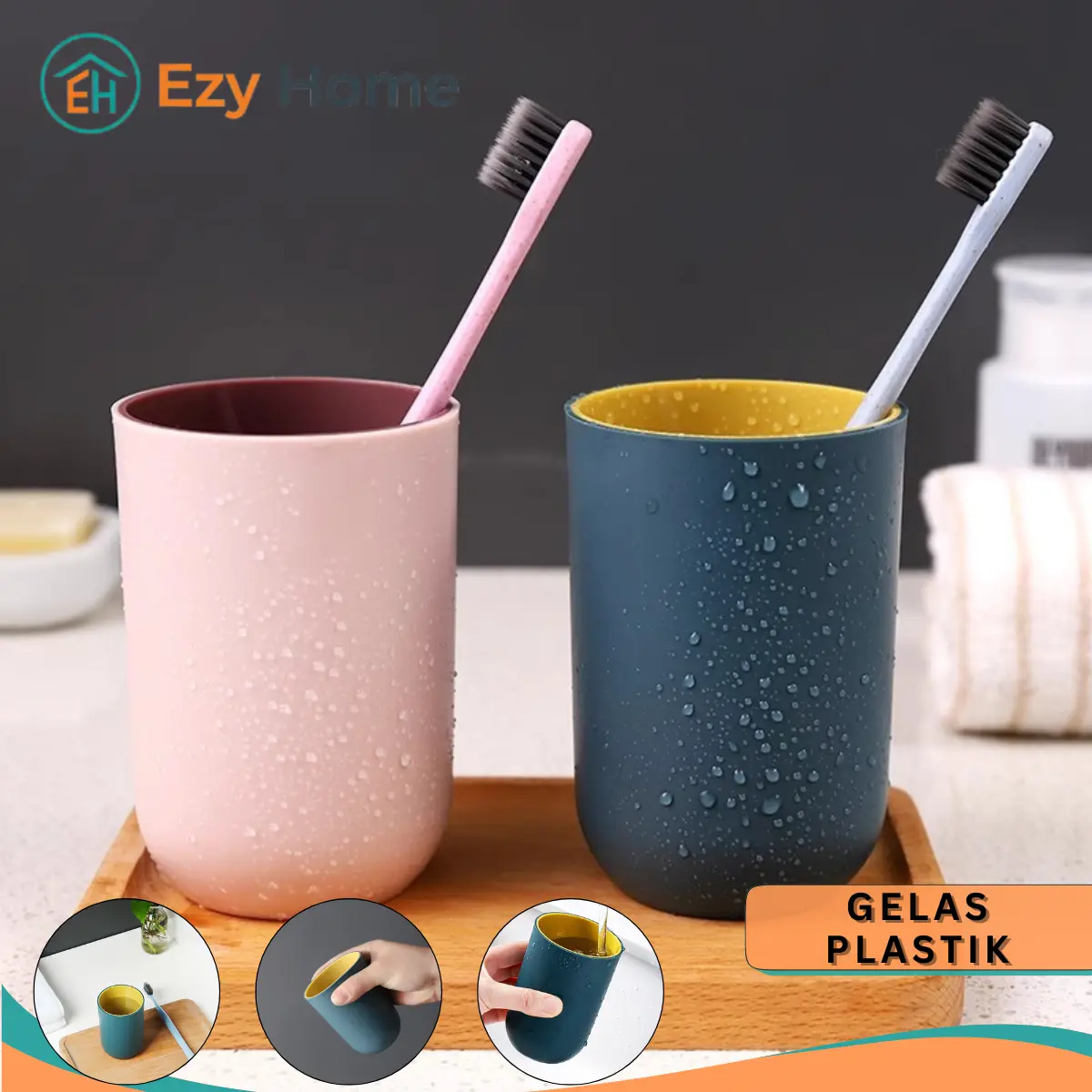 Ezy Home - Gelas Minum Keramik Modern Elegan Warna Biru Kuning Unik Cocok untuk Kopi Teh Susu