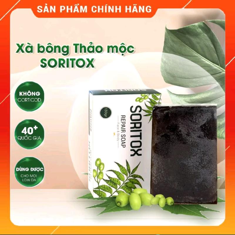 Xà bông thảo mộc Soritox vẩy nến hắc lào lang ben nấm viêm da cơ địa chàm mụn nhiều gàu rụng tóc dùng để tắm gội rửa mặt 100g kèm túi lưới