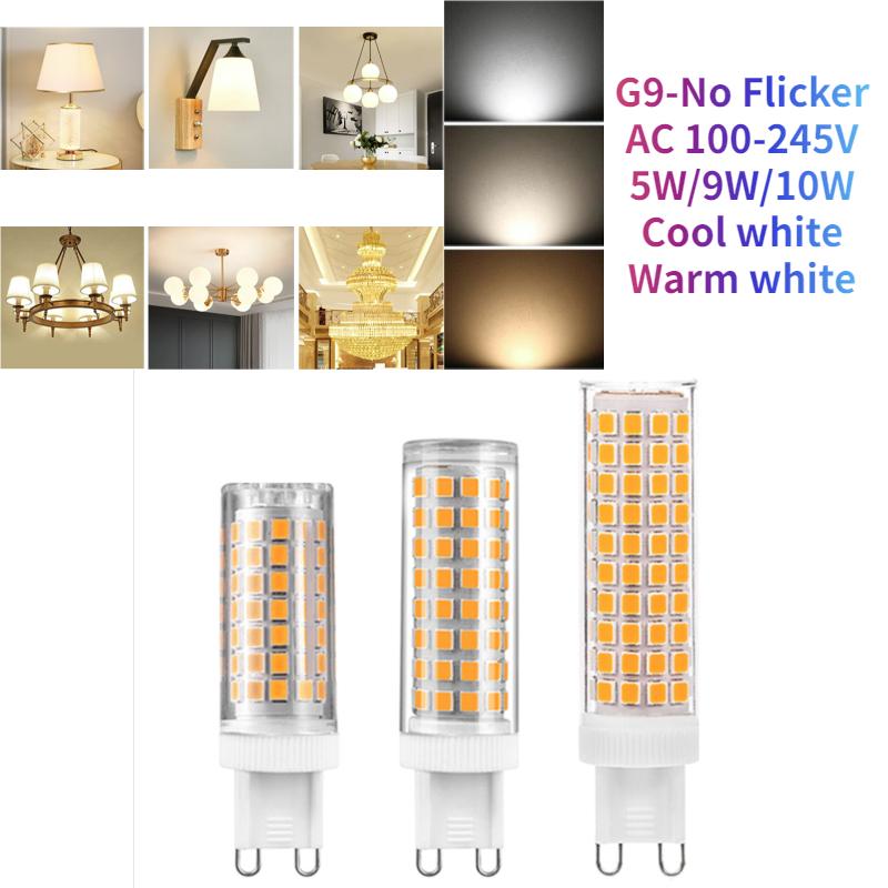BIA Flicker-free G9 LED Corn Light, Wide Voltage 100-240V, High Brightness Energy-saving G9 LED Bulb, Ceramic, 5W, 9W, 10W, Warm White, White Light, Excellent Lighting 0