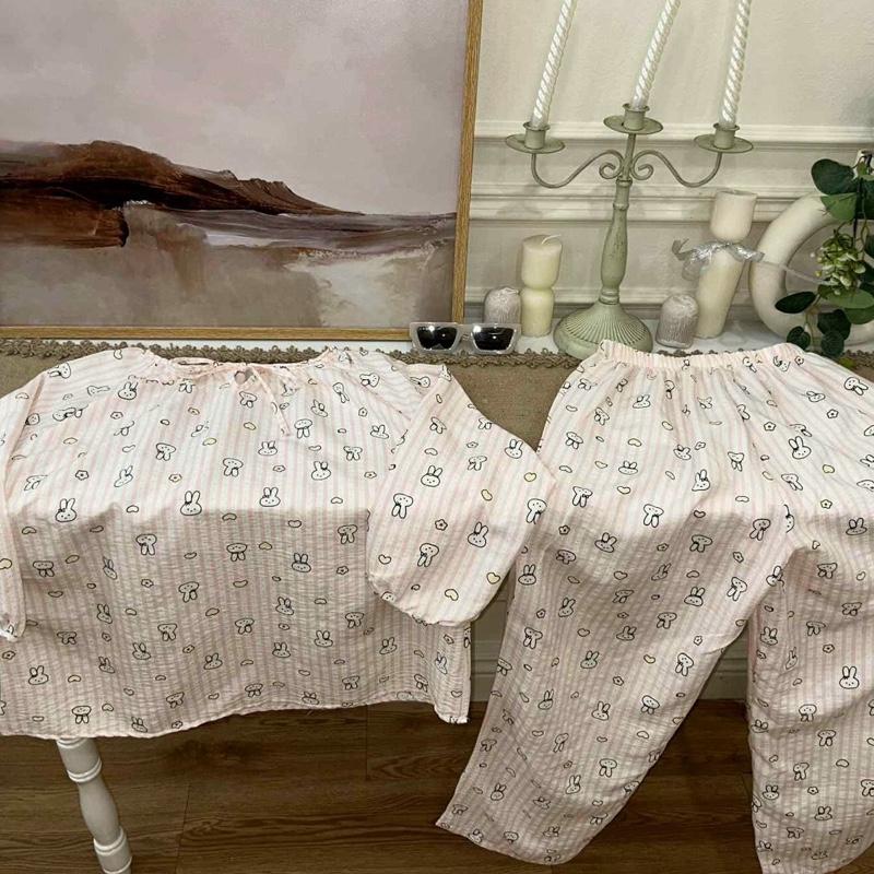  Bộ Pijama Tay Lỡ Đũi Vân Mây Họa Tiết Nhiều Màu Chất Liệu Mềm Mại Thoáng Khí 