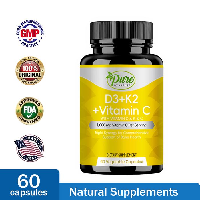 Gambar Vitamin D3 K2 + C 1000MG - KesehatanTulang & Jantung, Meningkatkan Kekebalan Alami! dari Pure By Nature Shop Kab. Tangerang Tokopedia