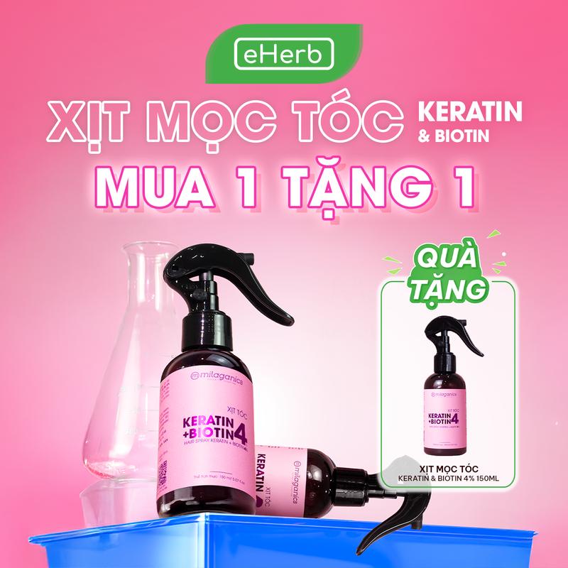 MUA 1 TẶNG 1 Xịt Dưỡng Mọc Tóc Biotin & Keratin 4% MILAGANICS - Hỗ Trợ Phục Hồi Tóc Giảm Rụng Cải Thiện Tình Trạng Gãy Rụng - Nước Dưỡng Tóc Biotin Hương Nước Hoa - Tinh Chất Chăm Sóc Tóc Nữ Hair Mist Thơm Chắc Khỏe Mềm Mượt EHERB Women