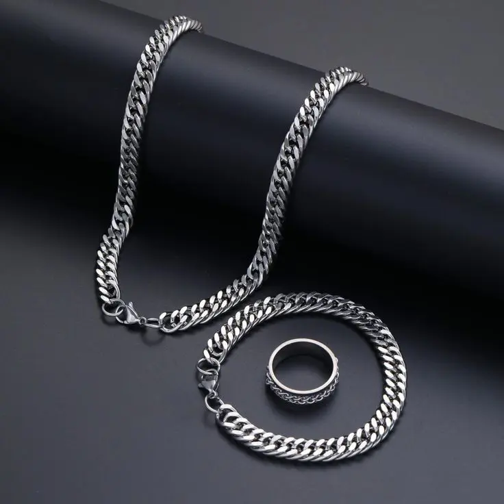 TERBARU- Beli kalung dan gelang Gratis Cincin Titanium Spider Rantai Baja /Kalung rantai double pria 2