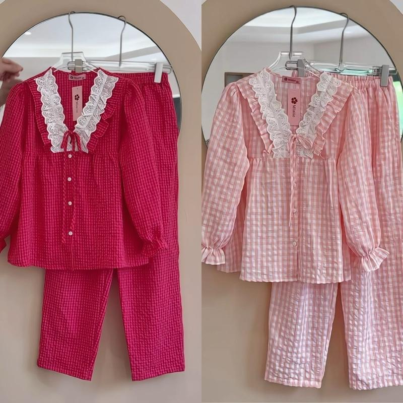 Bộ tiểu thư phong cách hàn quốc , bộ mặc nhà phong cách hàn, bộ mặc nhà nữ, bộ mặc sau sinh chất thô đũi mềm