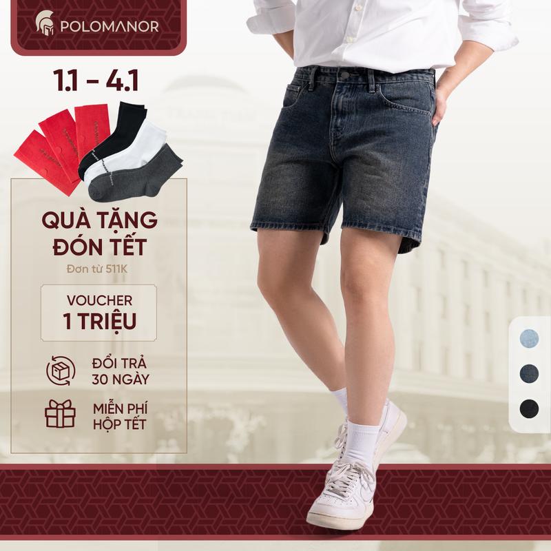 NEW T9 Quần short jean nam ống rộng POLOMANOR form Regular thoải mái dễ mặc dễ phối