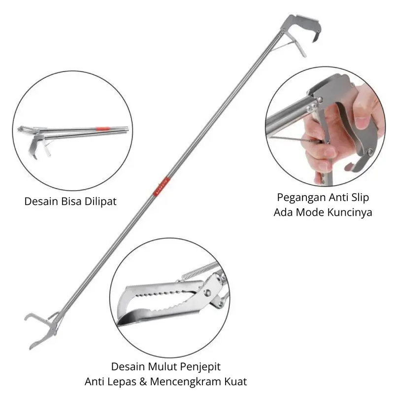 Tongkat Alat Penjepit Serbaguna Untuk Sampah Penangkap Pengait Hook Ular Belut Kepiting Yuyu Snake Tongs Lipat 200cm 120cm Stainless Anti Karat 1