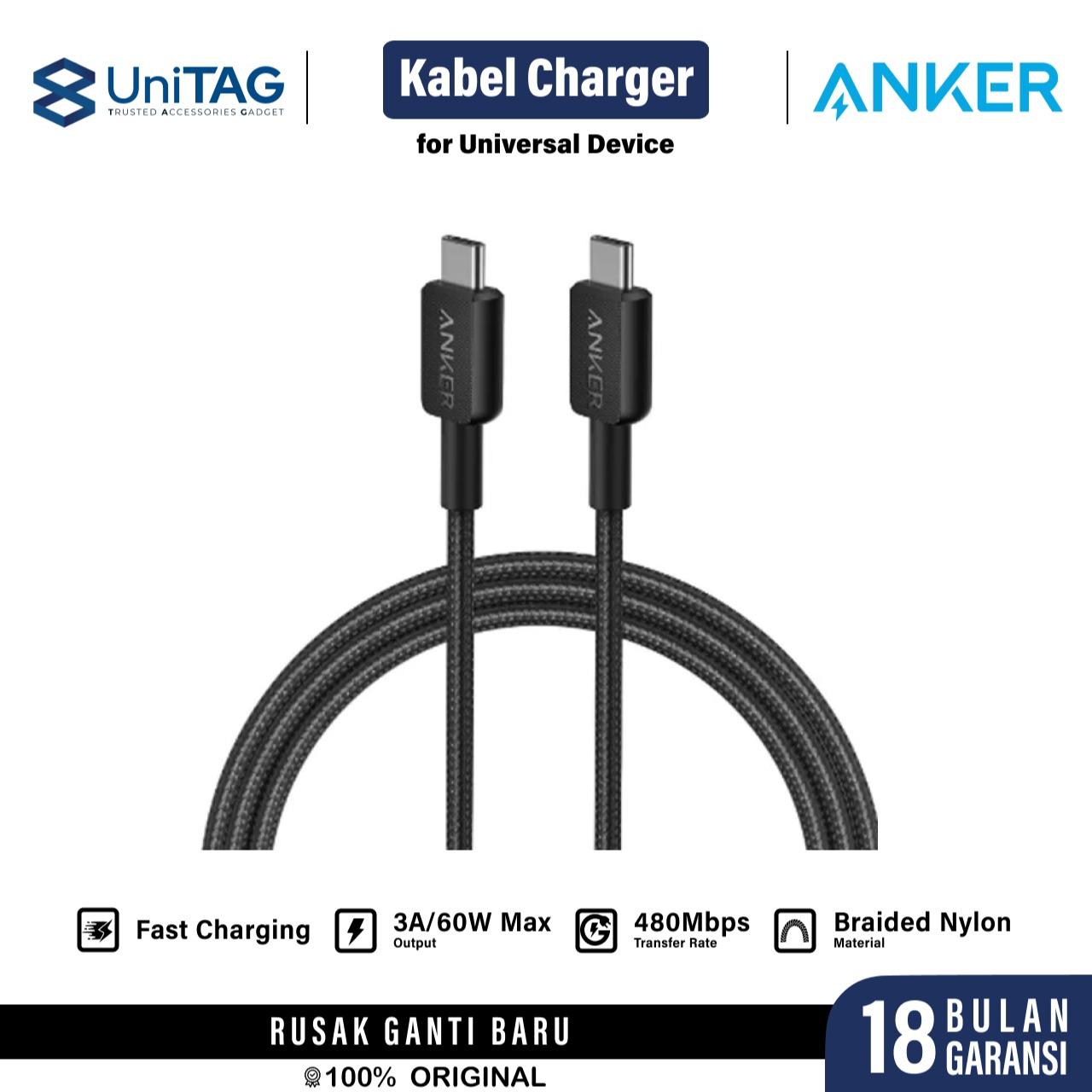 Anker Kabel Charger USB C - USB C 60W Braided 0.9m 322 Powerline - Black A81F5H11
