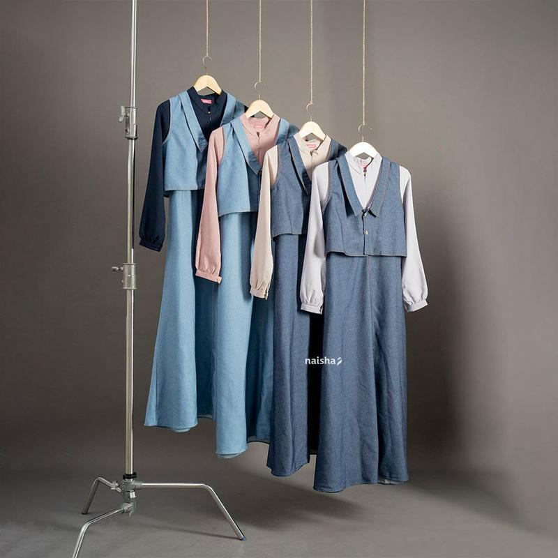 Sarah Dress 3in1 by Naisha Dress Lebaran 2024 Model Gamis Terbaru Remaja Dress Wanita Busui Frendly Kancing Kerah 0