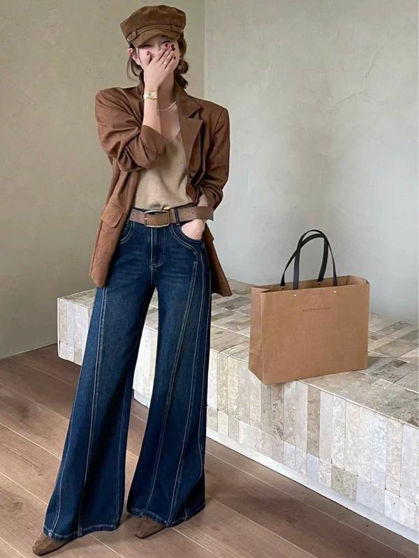   QB763  Quần Jean ống suông loe trơn màu viền ống MAIDO TRENDY 