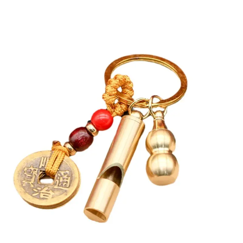 Brass Whistle Keychain - Outdoor Safety Alarm Portable Stylish Pendant for Camping, Hiking & Everyday Carry K002