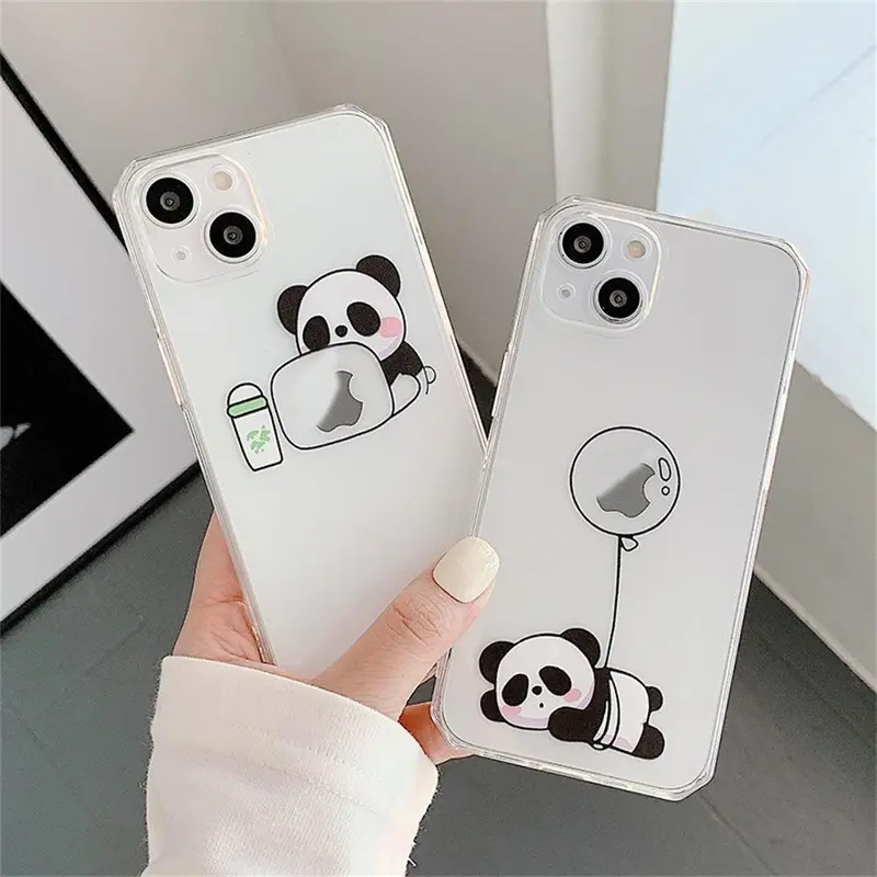 Soft Case TPU Transparan Motif Kartun Panda Lucu untuk iPhone 15 14 13 12 11 Pro Max X XR XSMAX 7P 7G 0