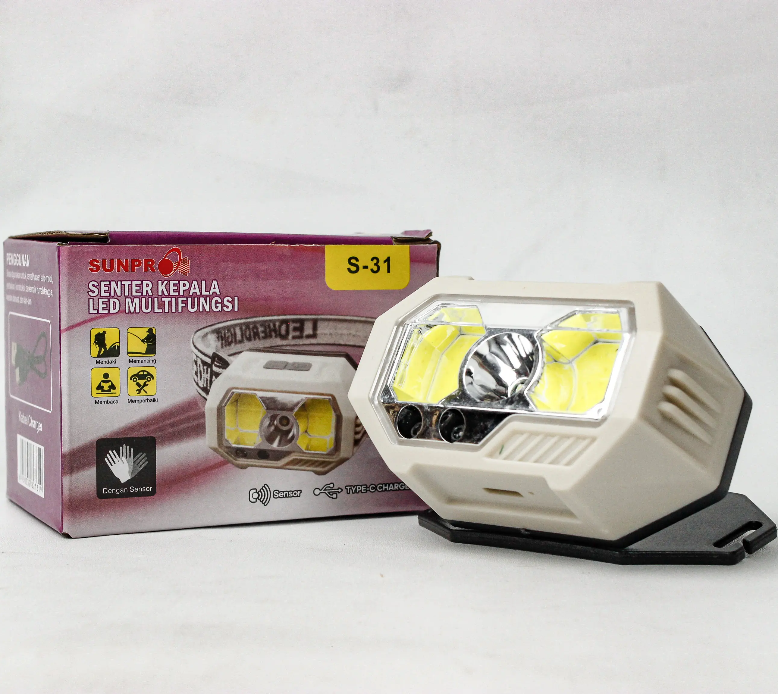 Senter Kepala Sunpro S-31 Type C Charger dengan Sensor Led Multifungsi - Camping
