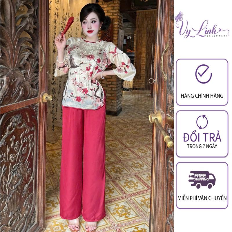 Bộ Đồ Lam Áo Xẻ Tà Dành Cho Nữ Họa Tiết Hình In 3D Chất Liệu Vải Lụa Xước Mềm Nhẹ Mát S997