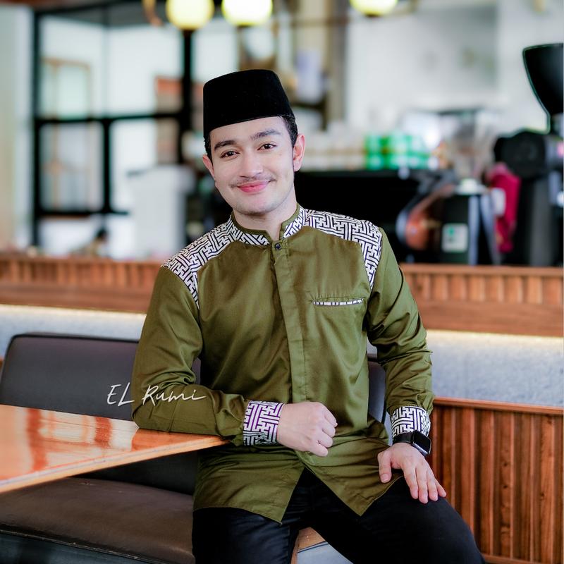 Baju Koko El Rumi Araseo Lengan Panjang Kombinasi Batik Putih Kain Katun - Pria, Muslim 3
